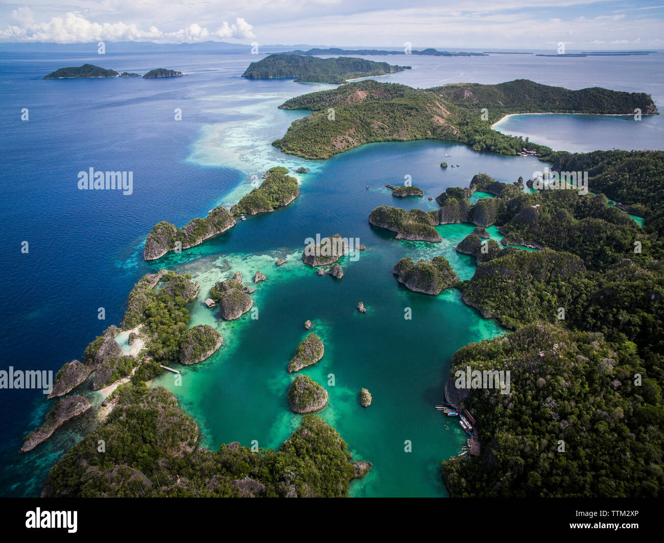 High angle idyllic view of Fam Islands against sky Stock Photo