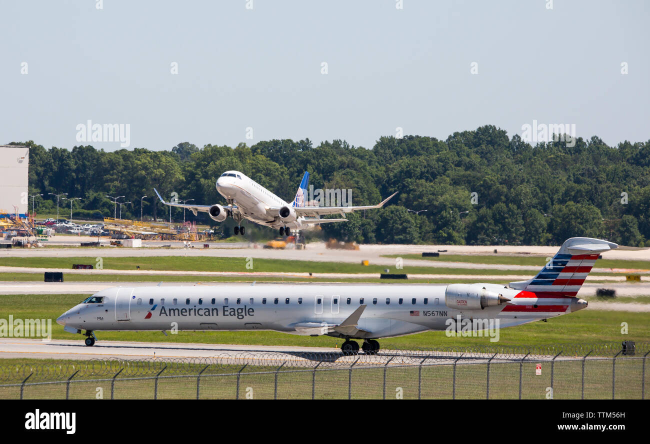 A United Airlines commercial aircraft takes off from CharlotteDouglas
