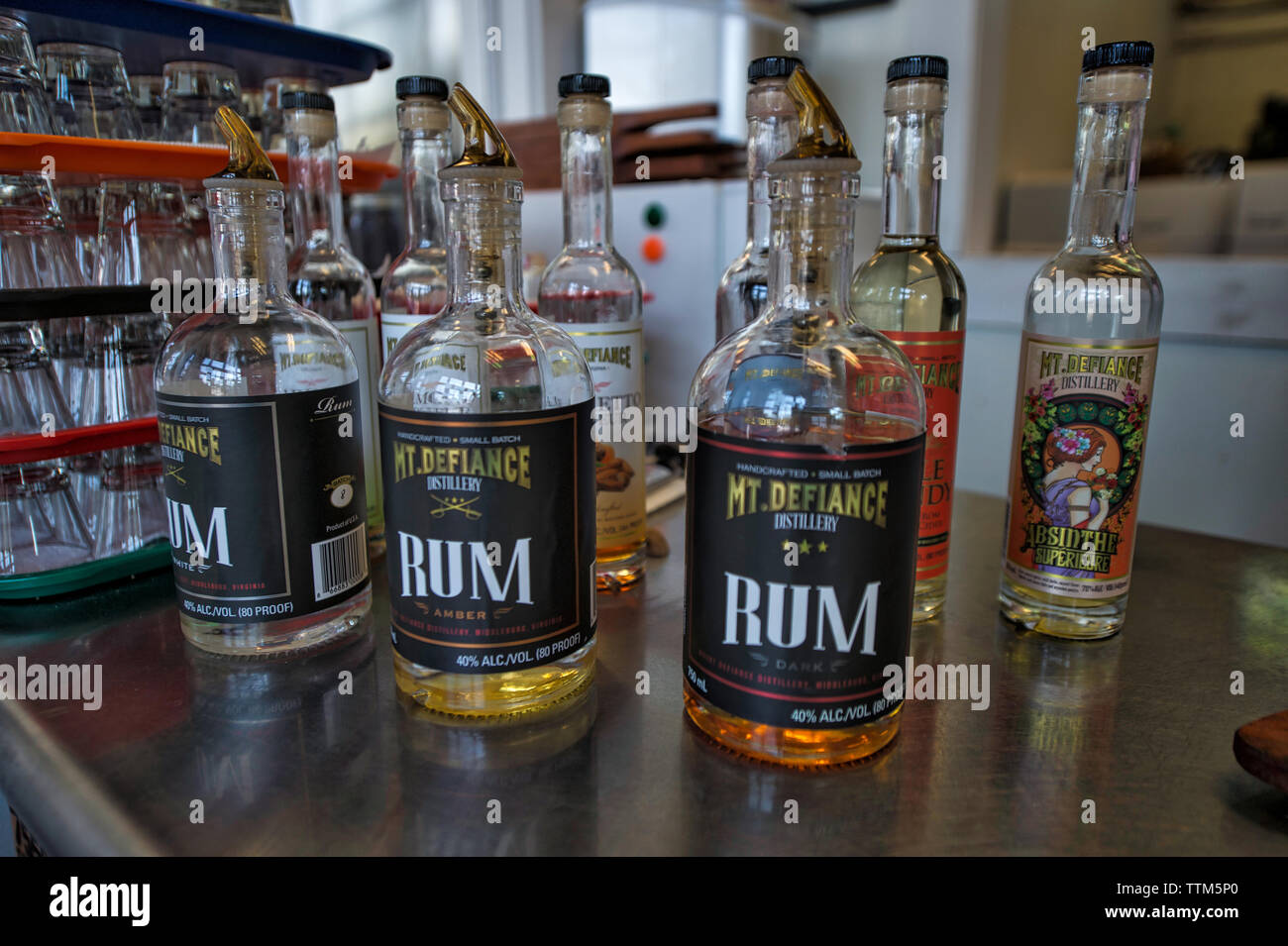 UNITED STATES June 27, 2016 Bottles of rum and absinthe in the showroom of the Mt. Defiance