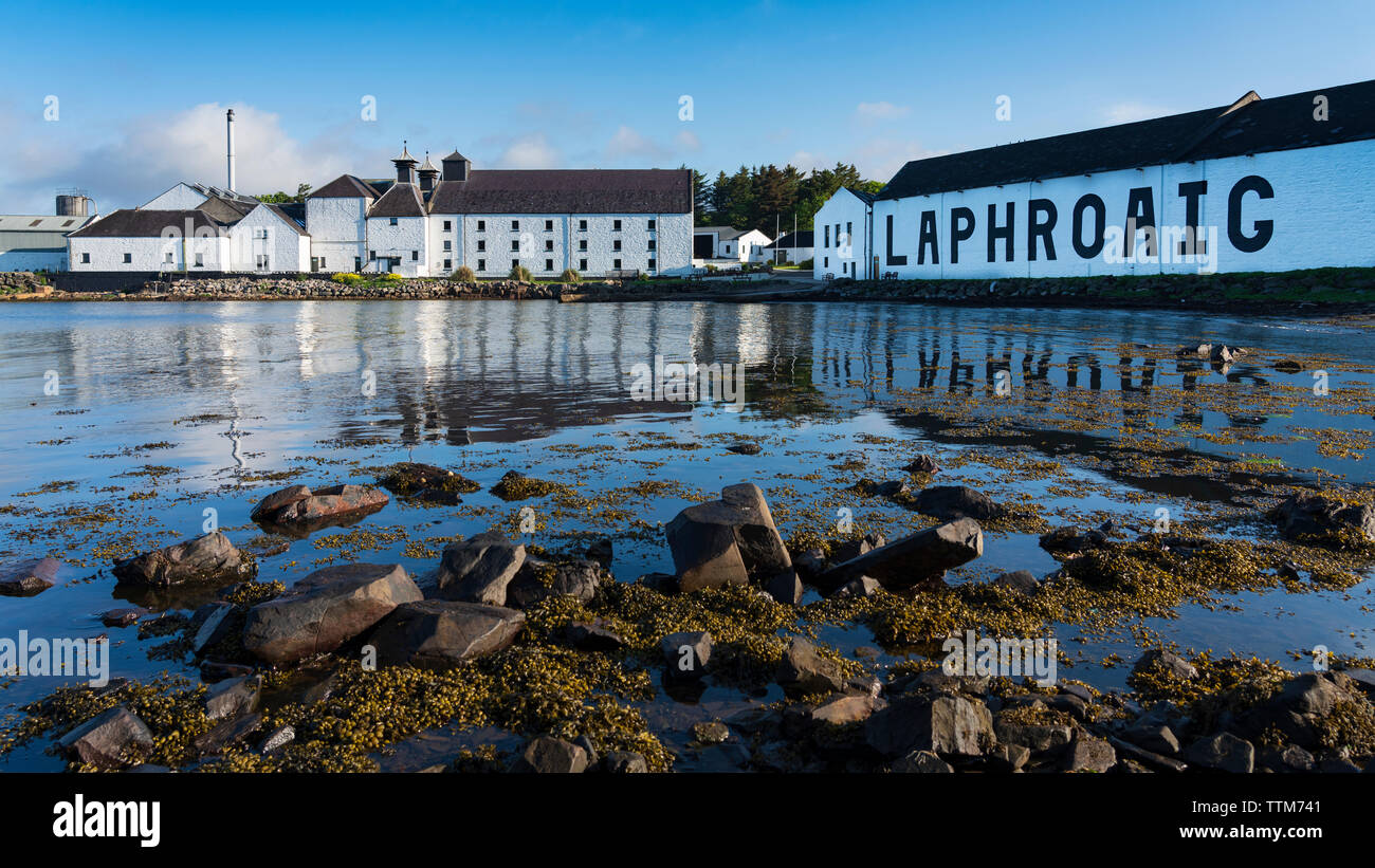 View of Laphroaig Distillery on island of Islay in Inner Hebrides of