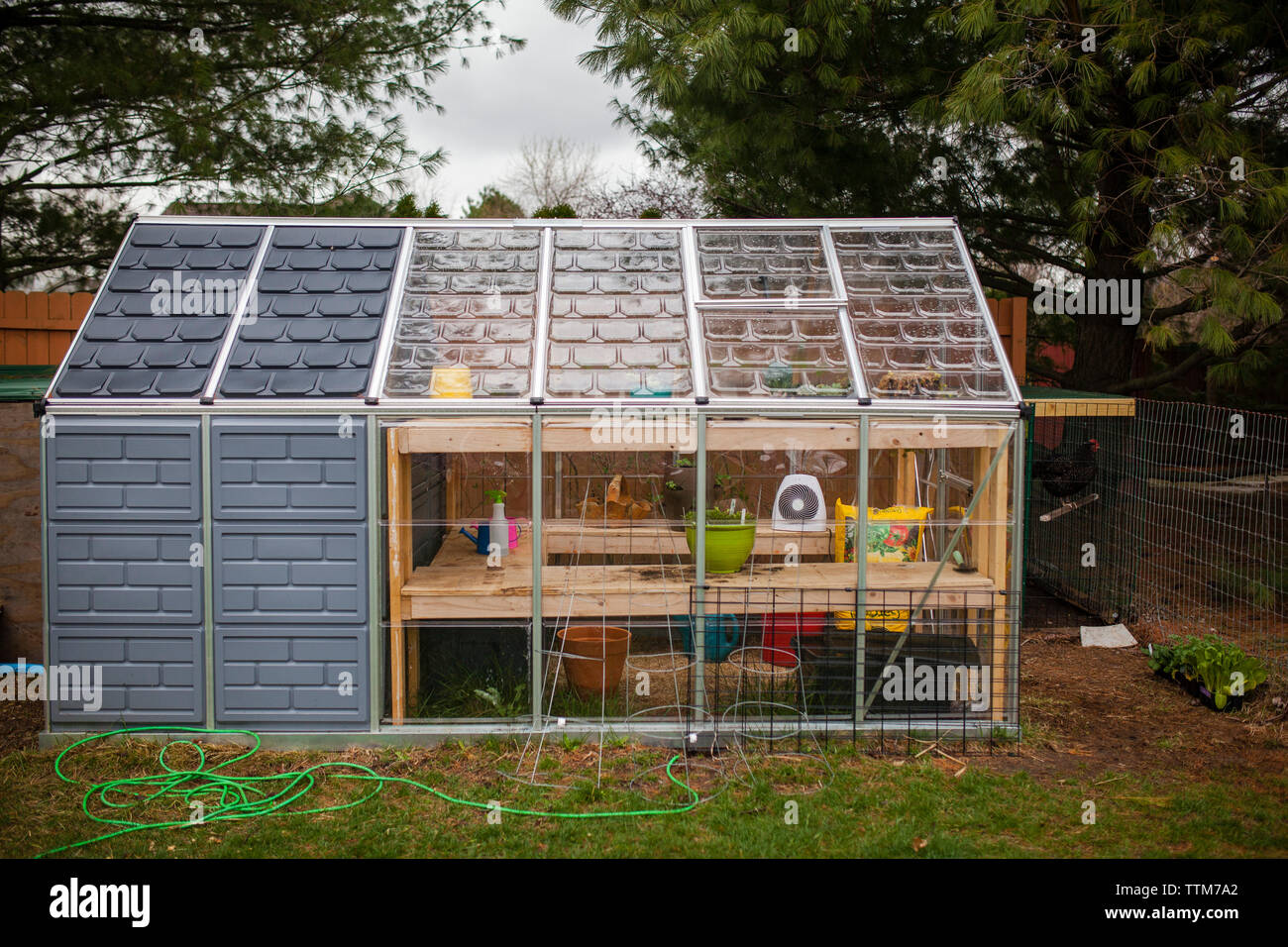 Greenhouse in backyard Stock Photo Alamy