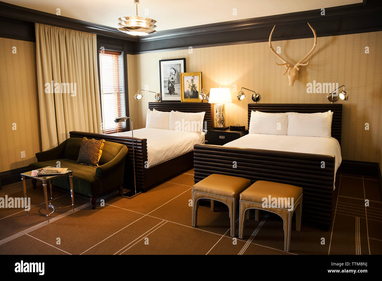 USA, Colorado, Aspen, room shot at the Jerome hotel, downtown Aspen Stock Photo