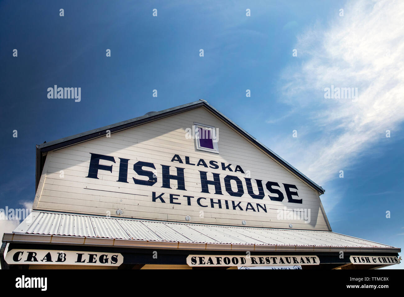 USA, Alaska, Ketchikan, exterior of the Alaska Fish House Restaurant ...