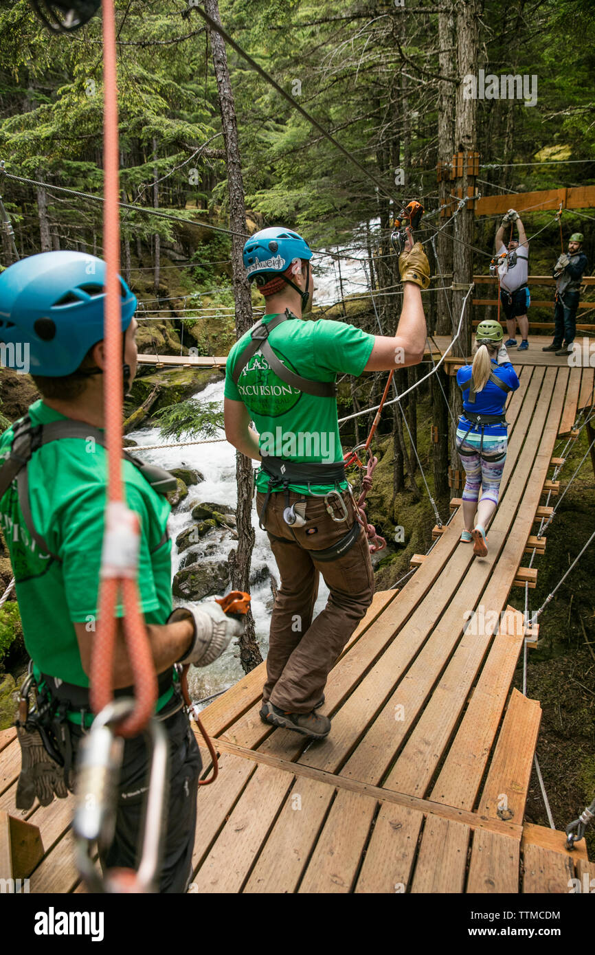 USA Alaska, Sitka, the Grizzly Falls Zipline Expedition in the area of