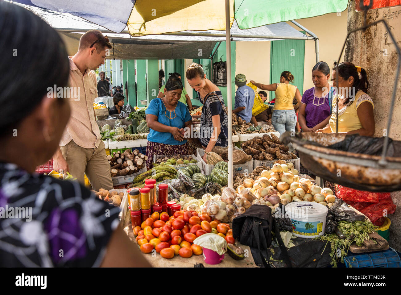 Mask display in shopping area near Caribbean Cruise ship in Belize City  Belize Central America Stock Photo - Alamy