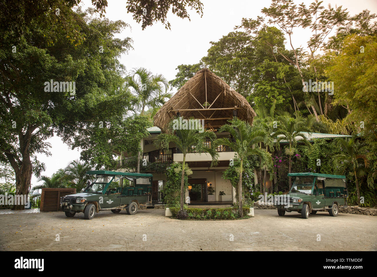 BELIZE, Punta Gorda, Toledo, an outside view of the entrance to Belcampo Belize Lodge and Jungle