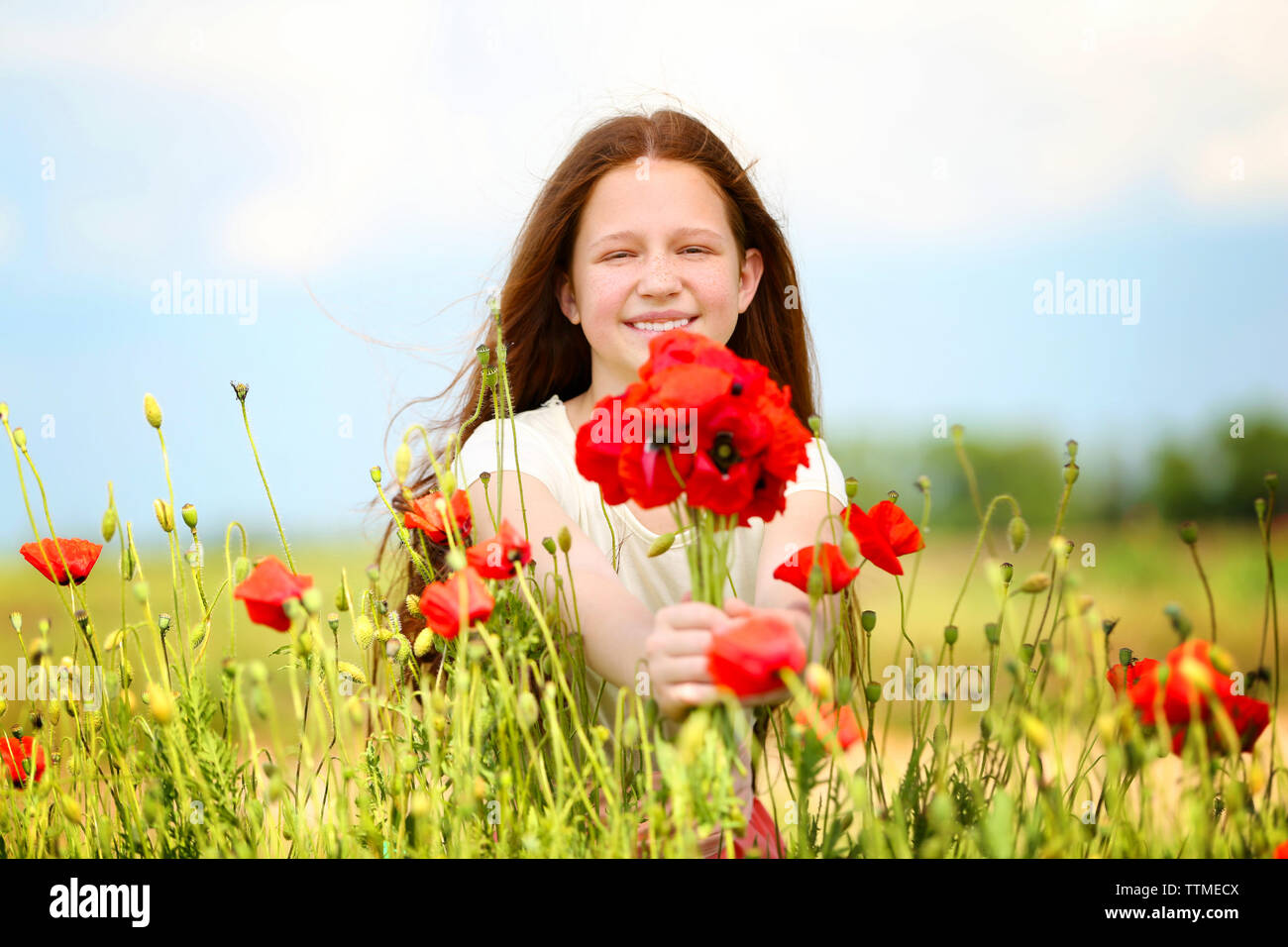 Beautiful girl in poppy field Stock Photo - Alamy
