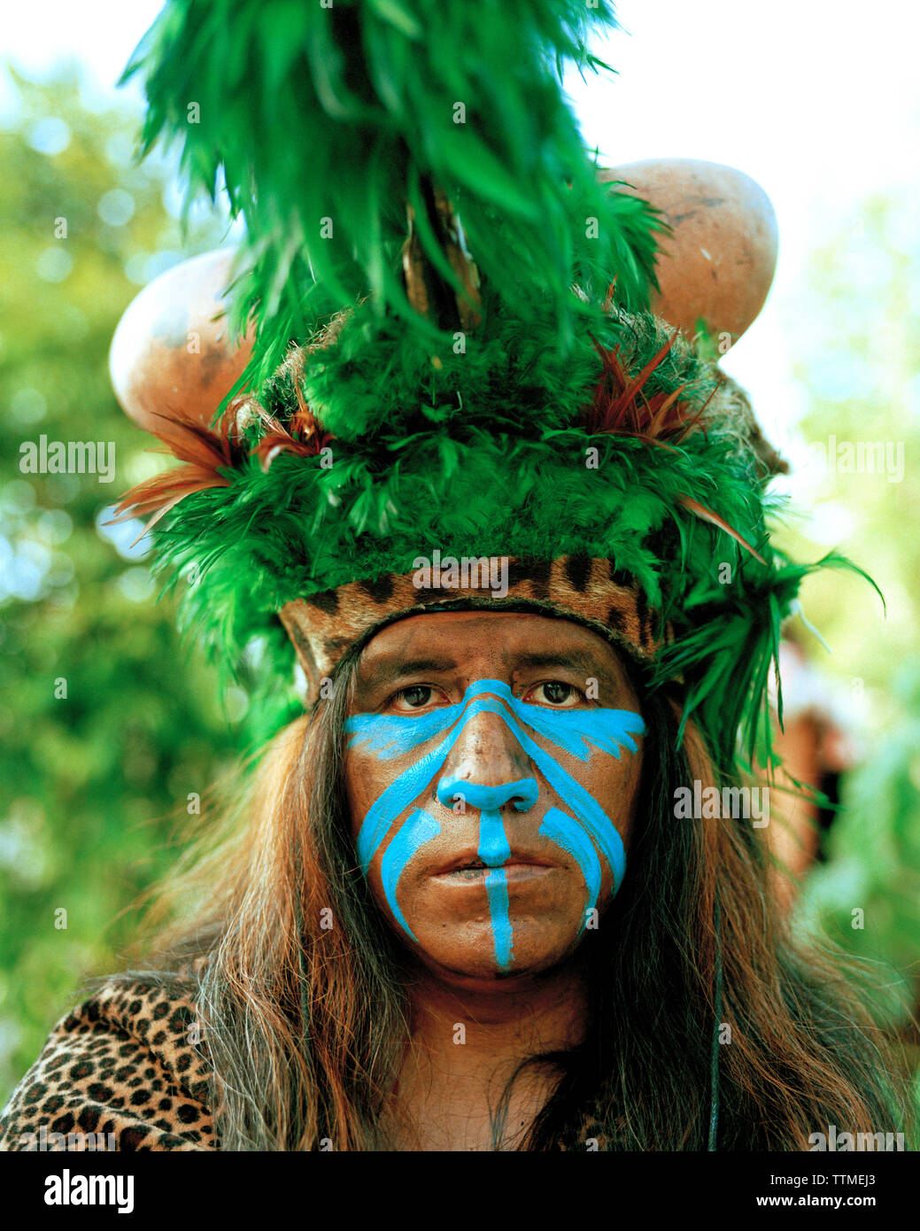 MEXICO, Maya Riviera, Mayan Indian man in ceremonial costume, Yucatan Peninsula Stock Photo