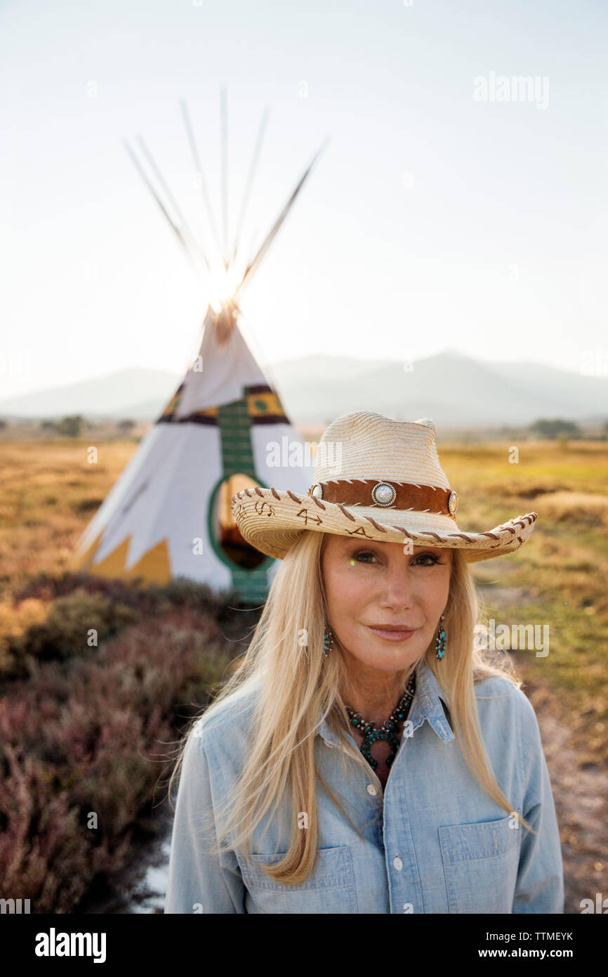 USA, Nevada, Wells, Founder Madeleine Pickens walks around the her 900