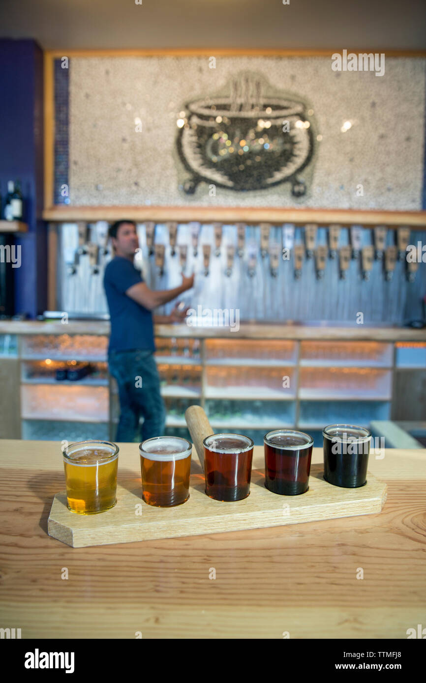 USA, Oregon, Ashland, a sample of beers brewed at the Caldera Brewery