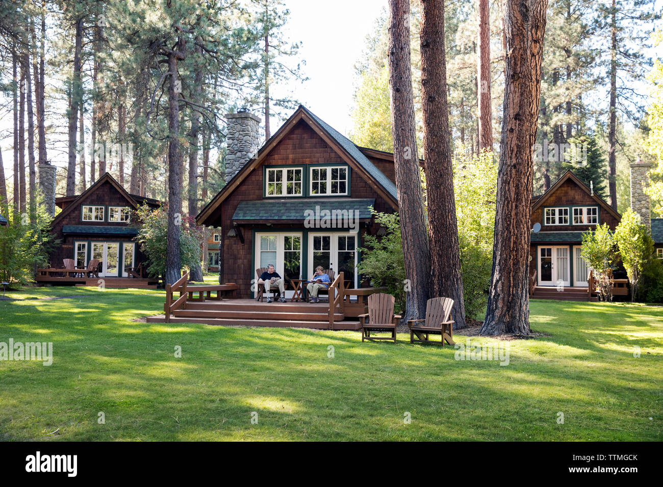 USA, Oregon, Camp Sherman, Metolius River Resort, Cabins Stock Photo