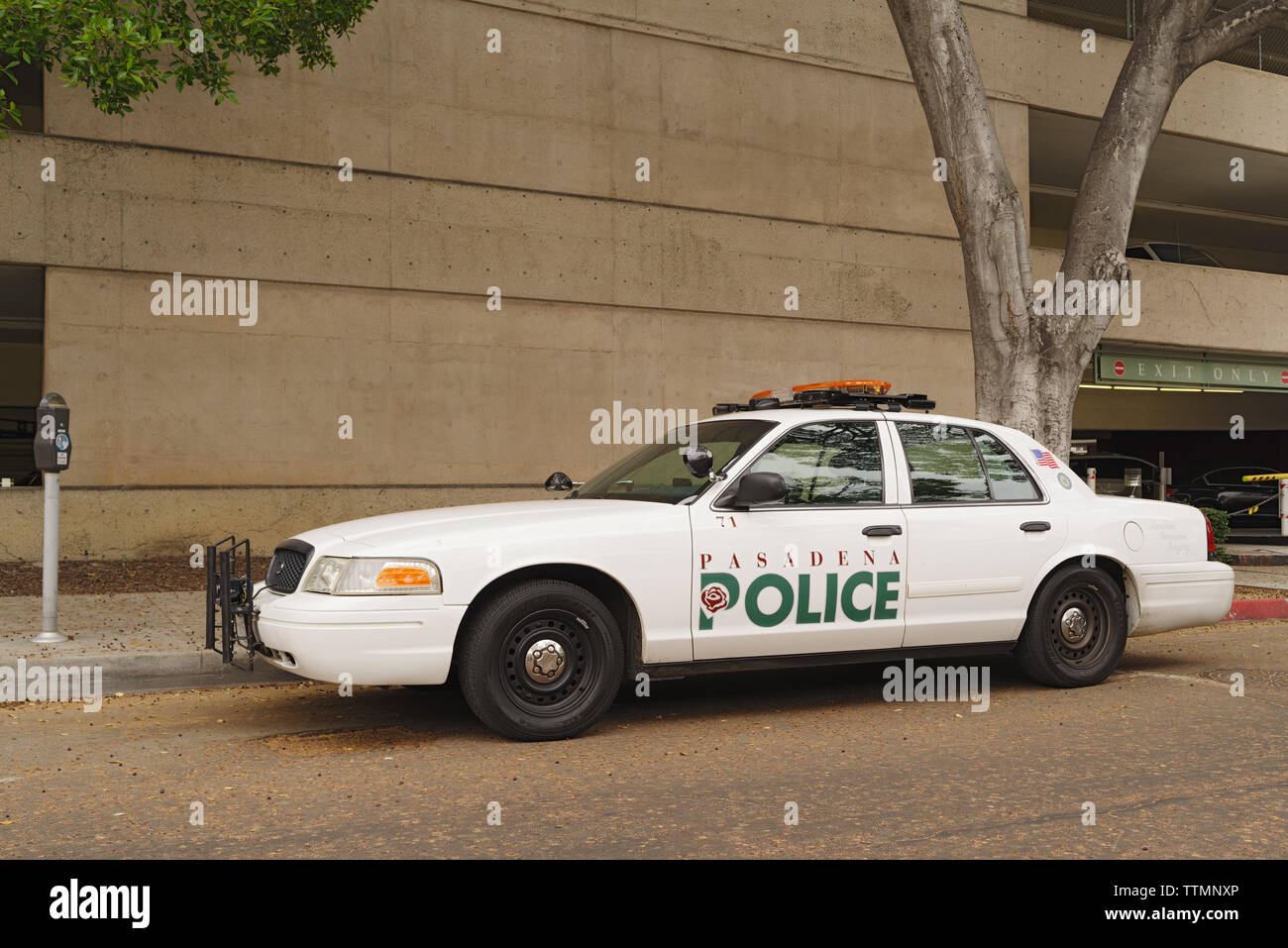 Pasadena Police vehicle parked in the City of Pasadena, California. Stock Photo