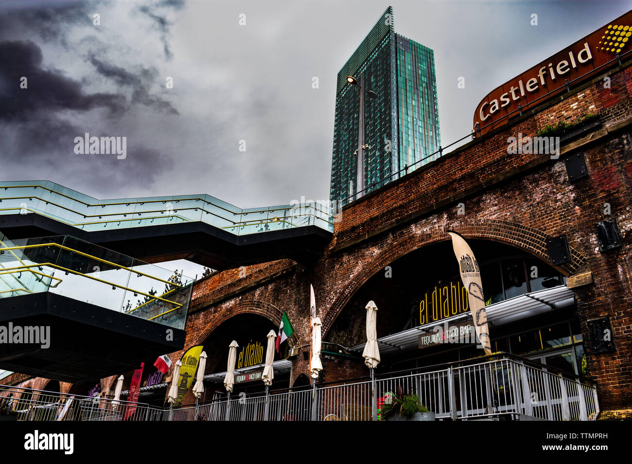 Gloomy, dark day in Manchester, UK Stock Photo