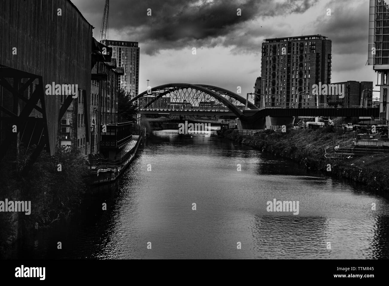 Gloomy, dark day in Manchester, UK Stock Photo