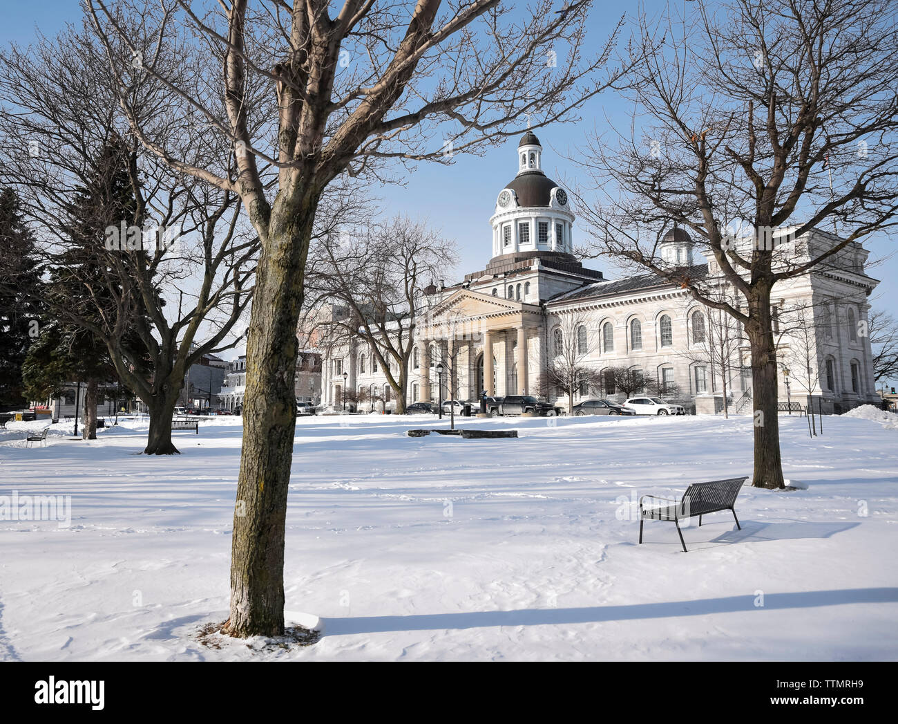 Limestone City Hall building in Kingston, Ontario on a winter day. Stock Photo