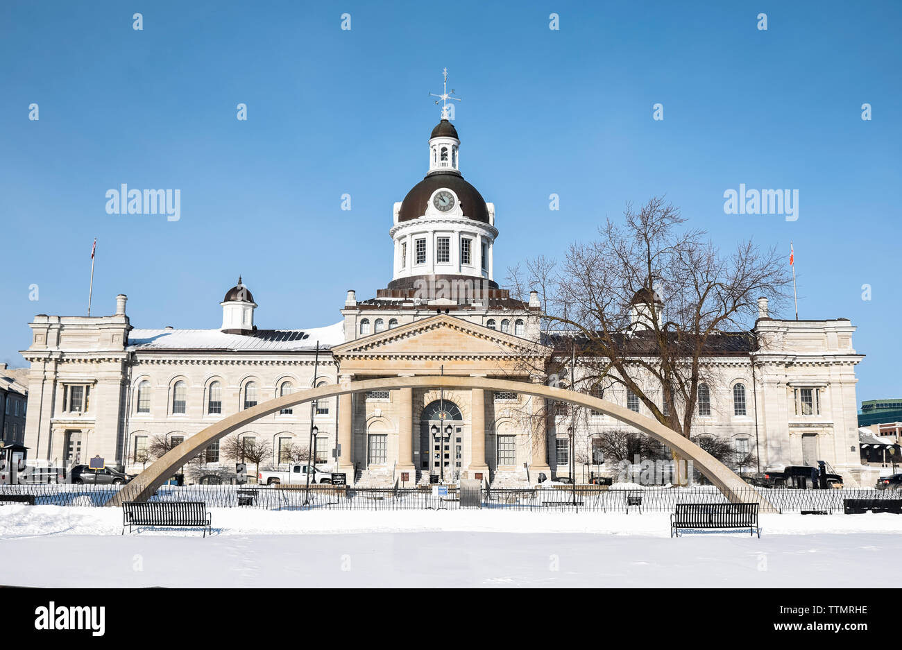 Limestone City Hall building in Kingston, Ontario on a winter day. Stock Photo