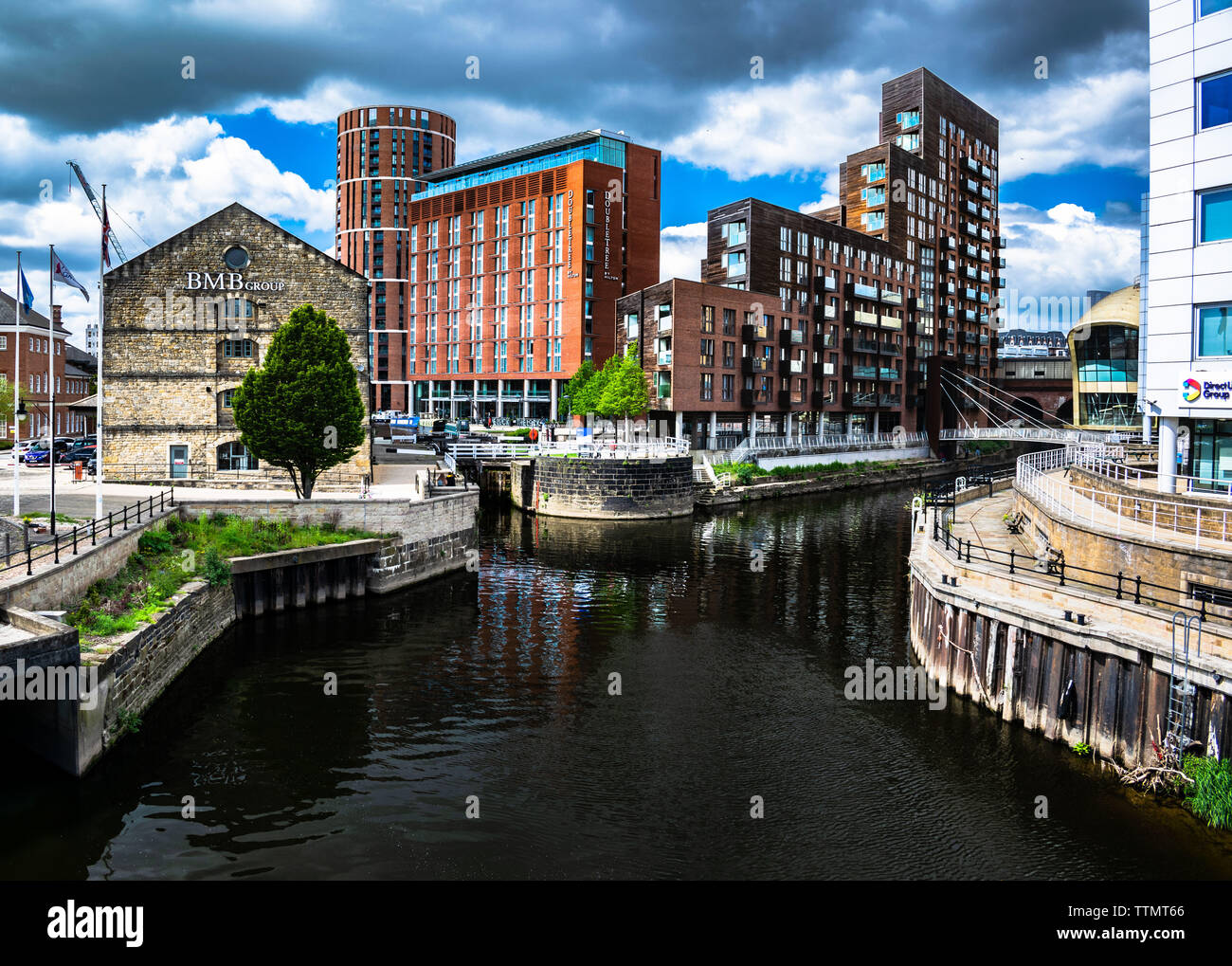 The River Aire in Leeds, Yorkshire. collection of colour + black and white images Stock Photo