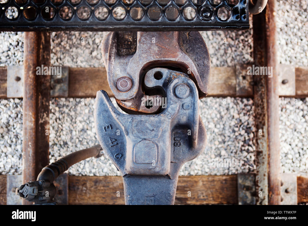 Overhead view of Janney coupler Stock Photo Alamy
