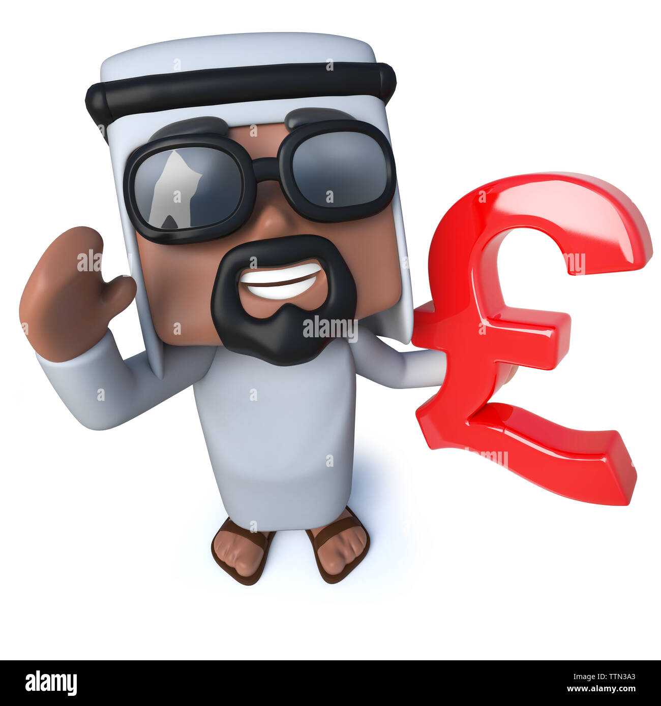 3d render of a funny cartoon Arab sheik holding a UK Pounds Sterling  currency symbol Stock Photo - Alamy