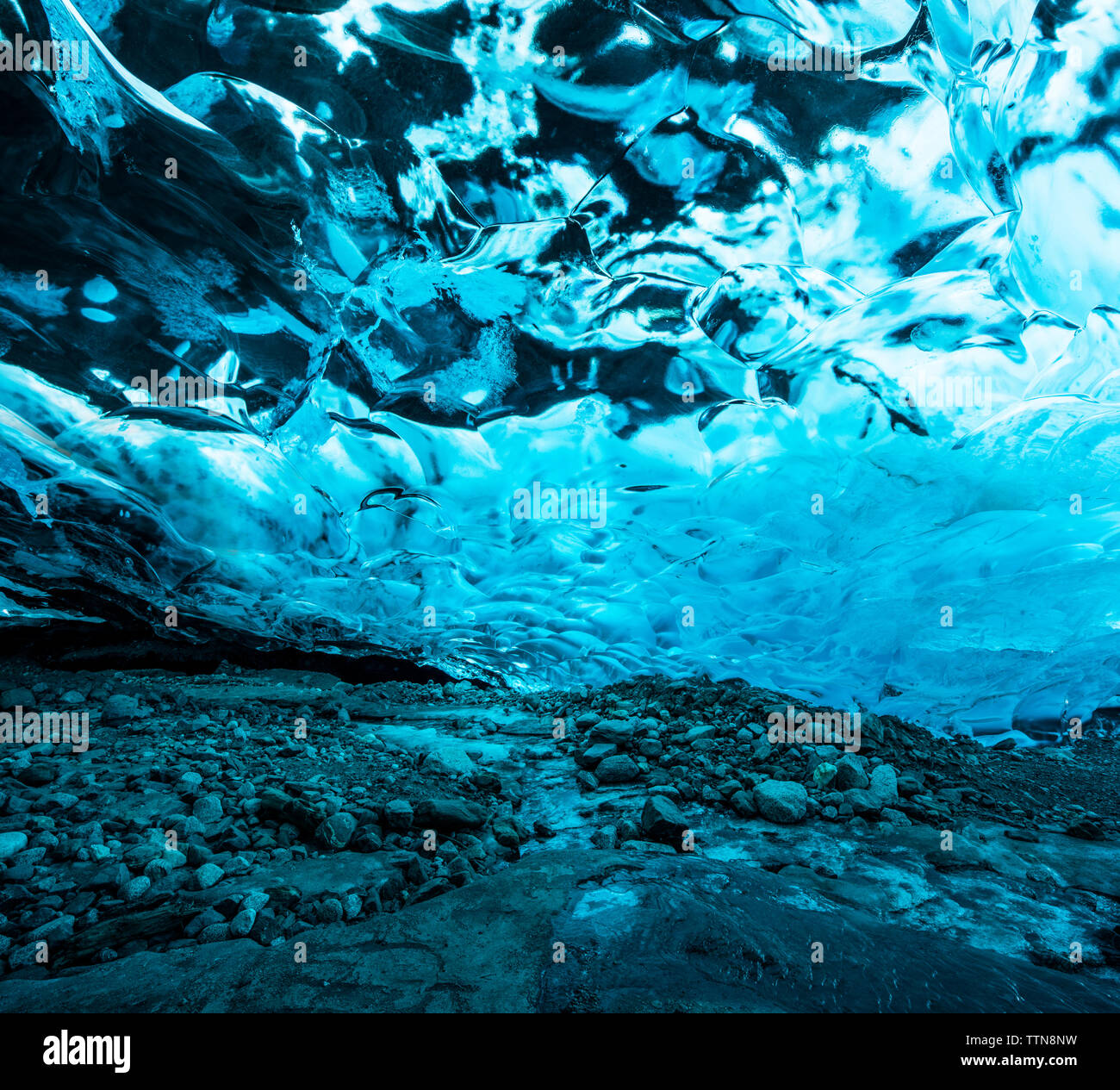 Close-up of blue glacier ice cave Stock Photo