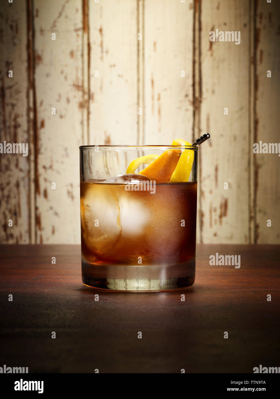 Whiskey with orange peel Stock Photo Alamy