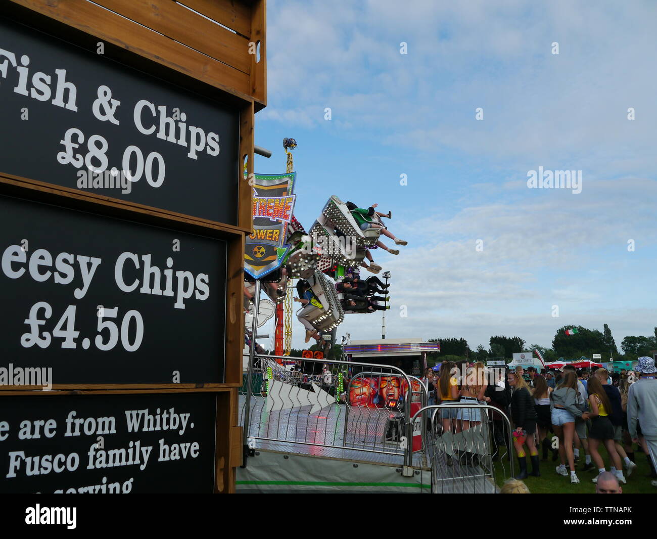 Seaclose Park, Newport, Isle of Wight. June 16 2019: Isle of Wight Festival,  rides and fairground, cafes and stands. Stock Photo