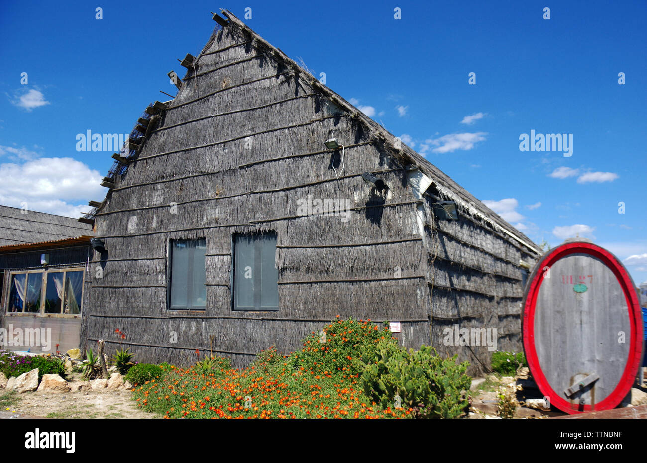 Typical bulrush house in Sinis Peninsula, Sardinia, Italy Stock Photo