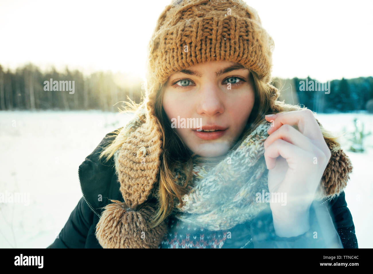 Portrait of a beautiful woman on a winter day Stock Photo