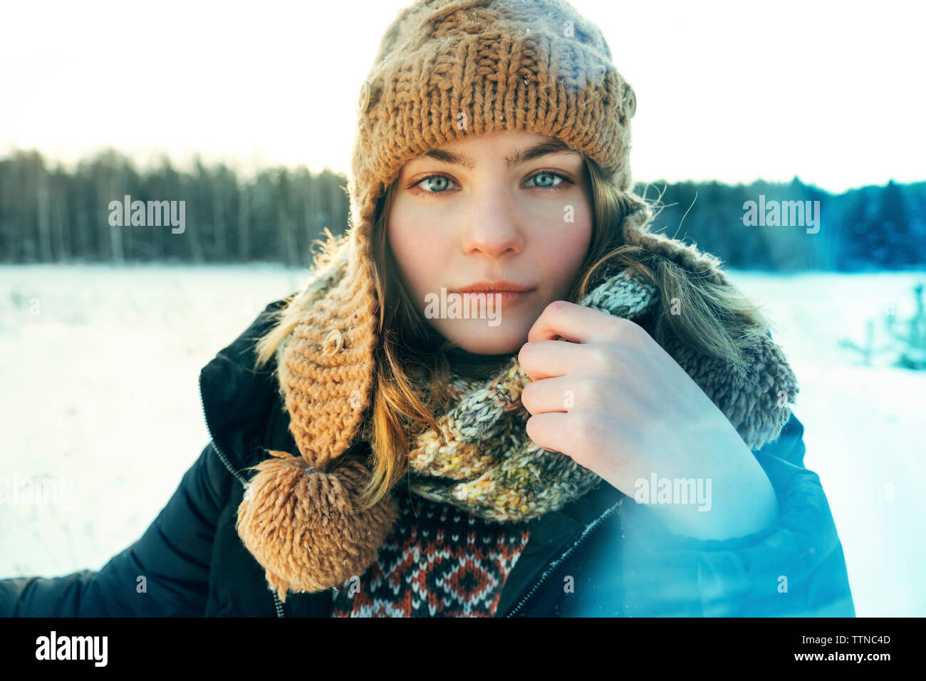 Portrait of a beautiful woman on a winter day Stock Photo