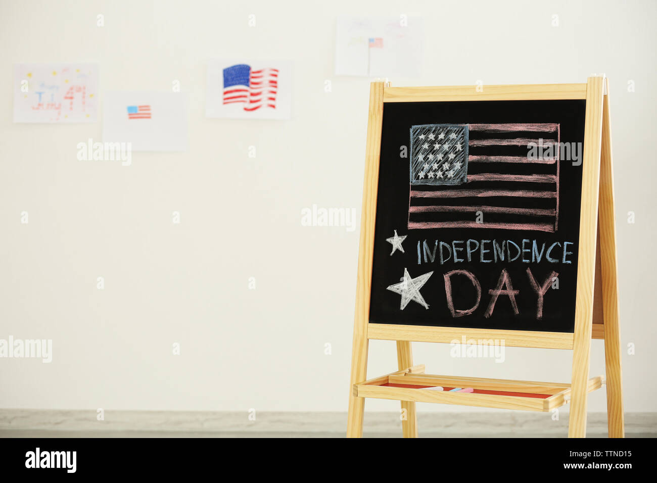 Child's chalk drawing of American flag on blackboard Stock Photo Alamy