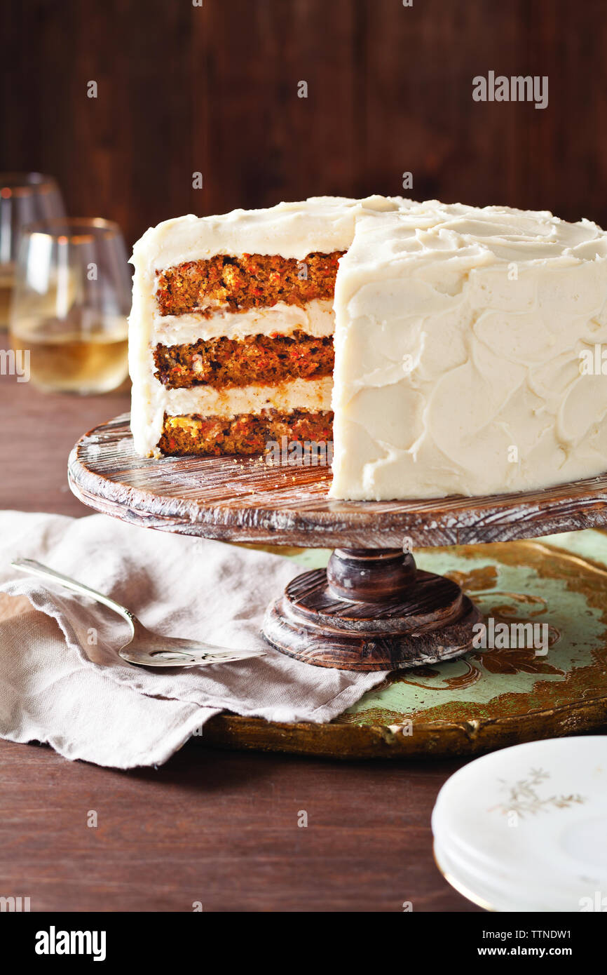 Carrot bundt cake on cakestand at home Stock Photo