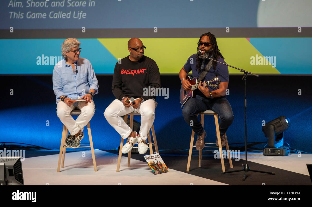 Cannes, France, 17 June 2019, (from left) David Sable,  Kwame Alexander NY Times Bestselling Author and Randy Preston attend The Power of Story at Cannes Lions Festival - International Festival of Creativity © ifnm / Alamy Live Stock Photo