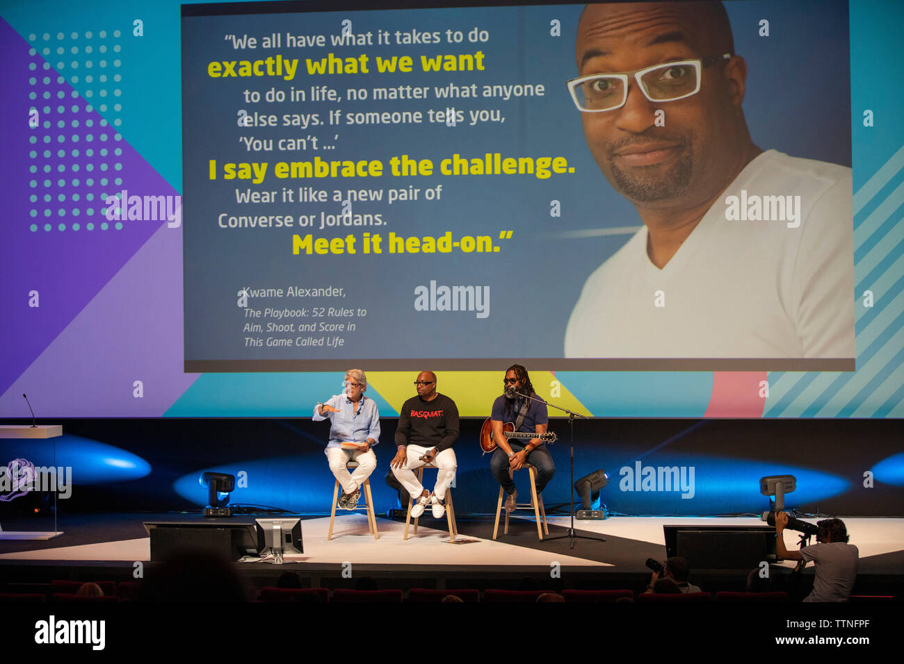 Cannes, France, 17 June 2019, (from left) David Sable,  Kwame Alexander NY Times Bestselling Author and Randy Preston attend The Power of Story at Cannes Lions Festival - International Festival of Creativity © ifnm / Alamy Live Stock Photo