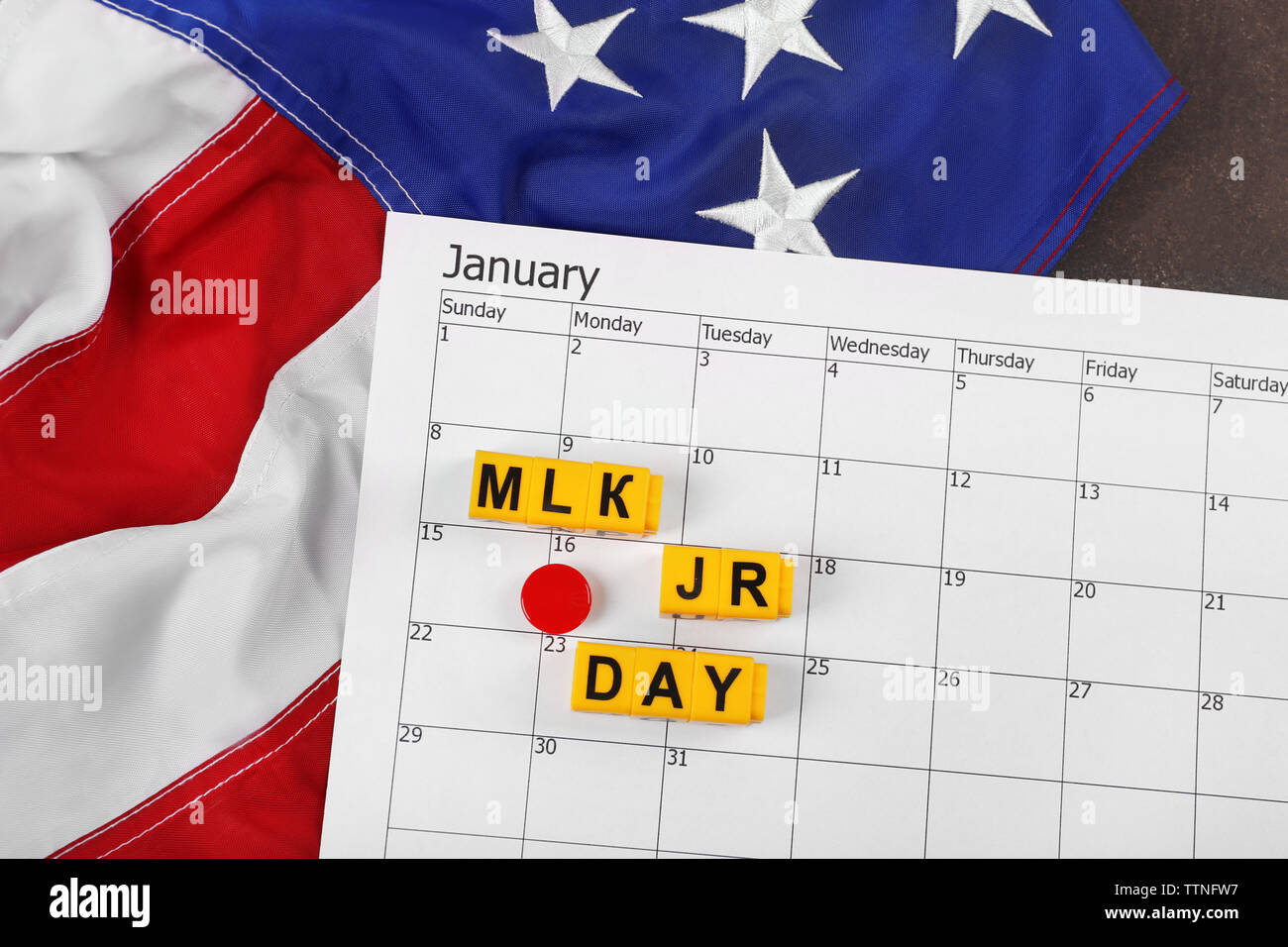 Calendar with marced Martin Luther King day. American holidays concept