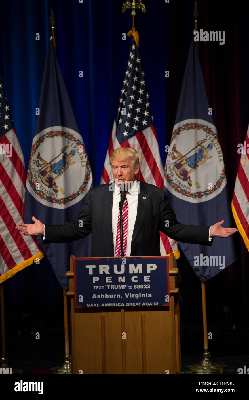 UNITED STATES - August 2, 2016: Donald J. Trump, the Republican candidate for President of the United States, makes a statement at a campaign appearan Stock Photo