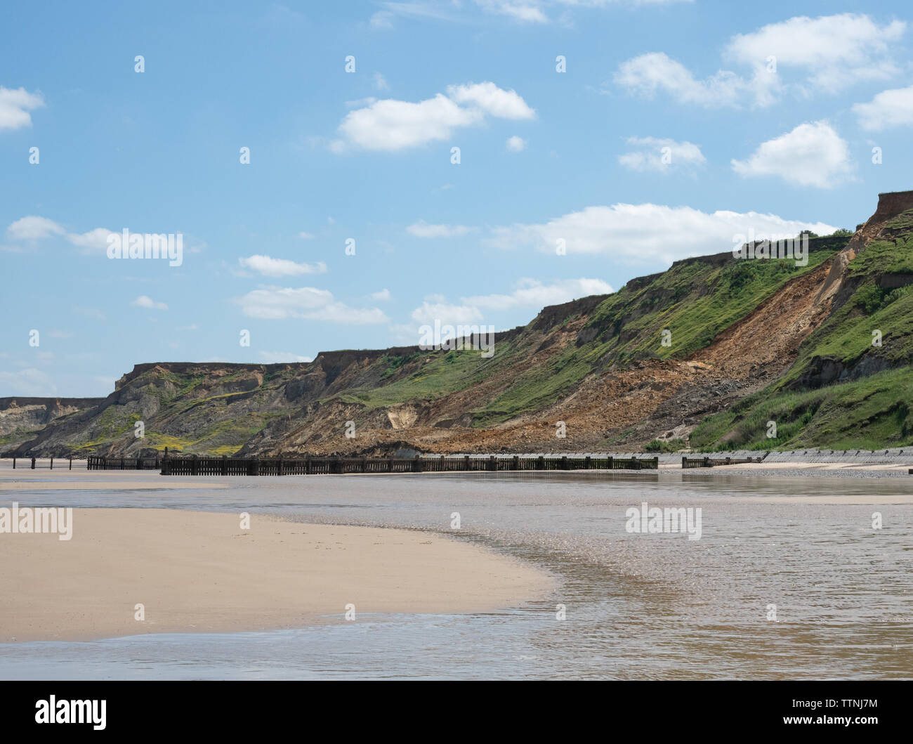 Sidestrand cliff fall and beach Norfolk June 2019 Stock Photo