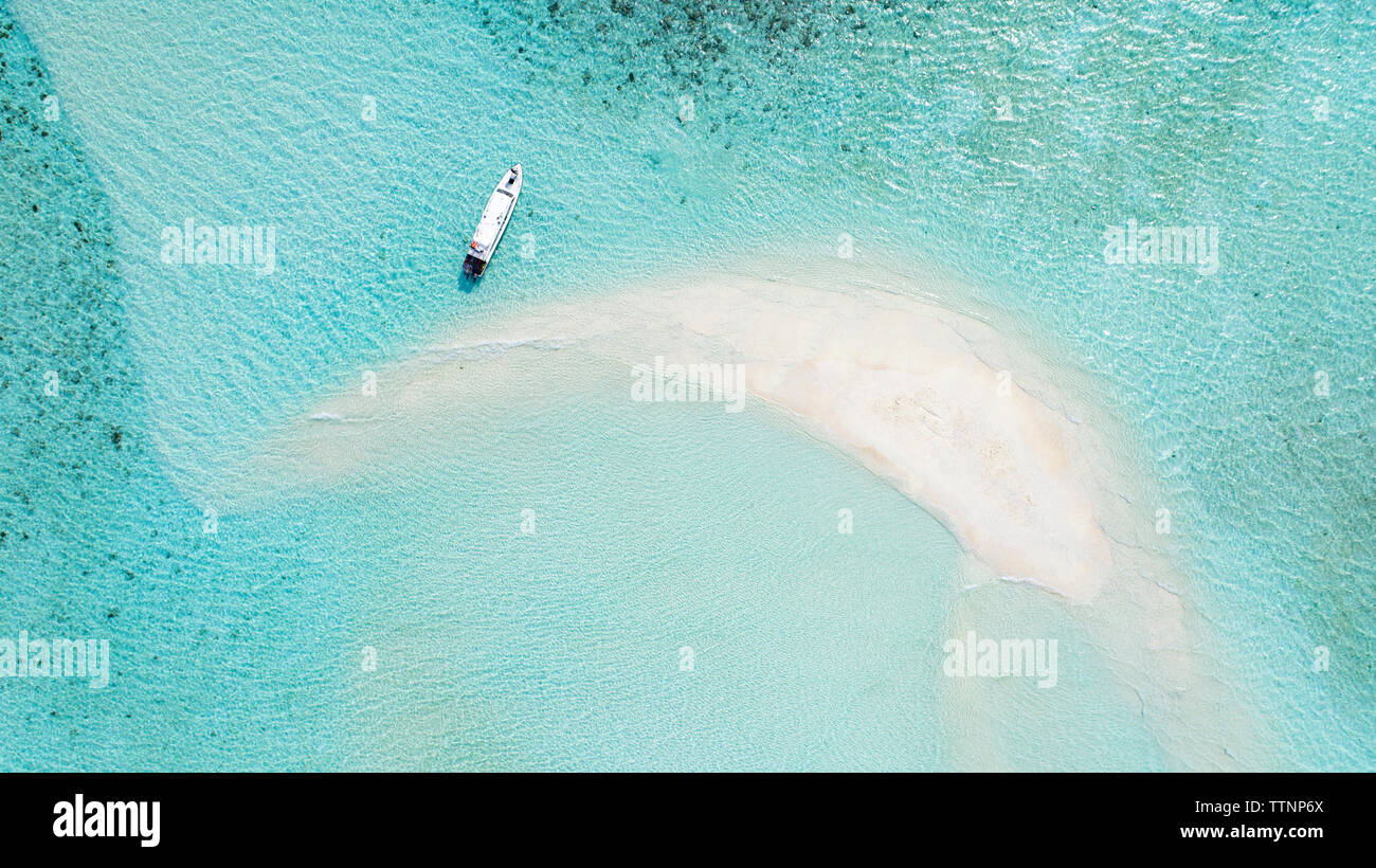 Aerial view of boat sailing in sea Stock Photo - Alamy