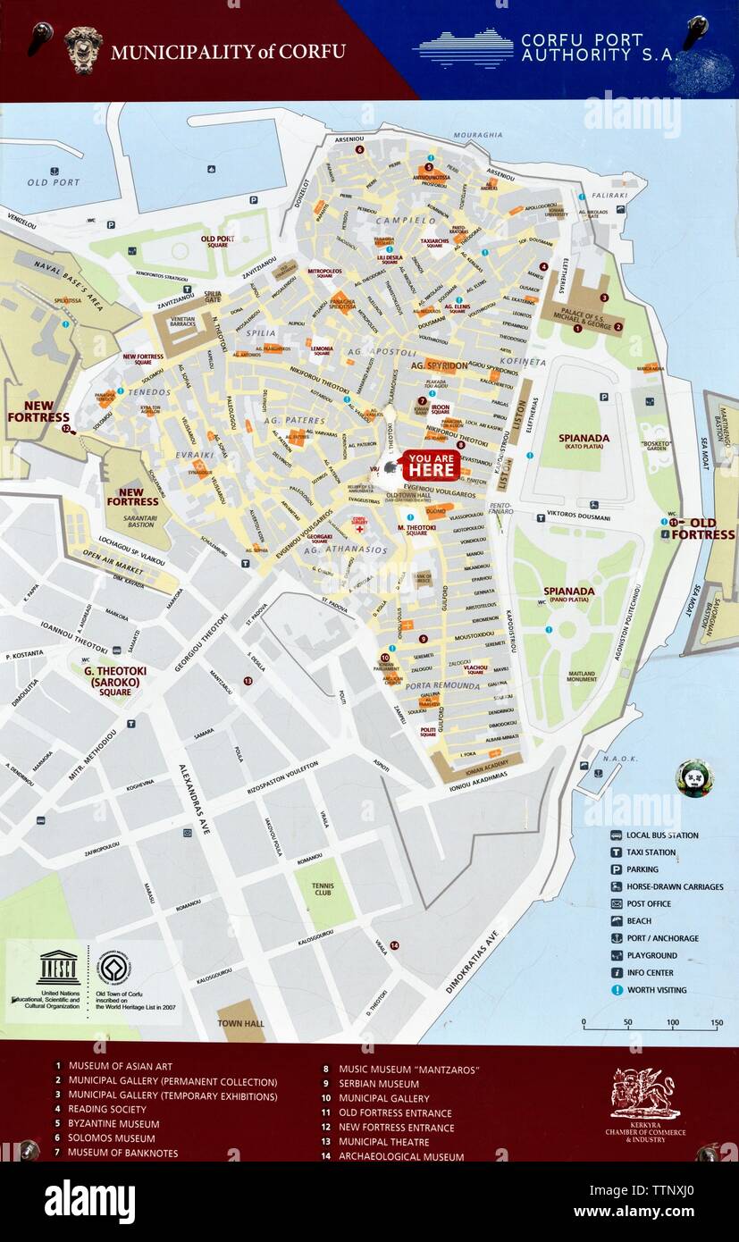 Map Of Corfu Town Kerkyra Greece Greek Islands ionian Islands Stock 