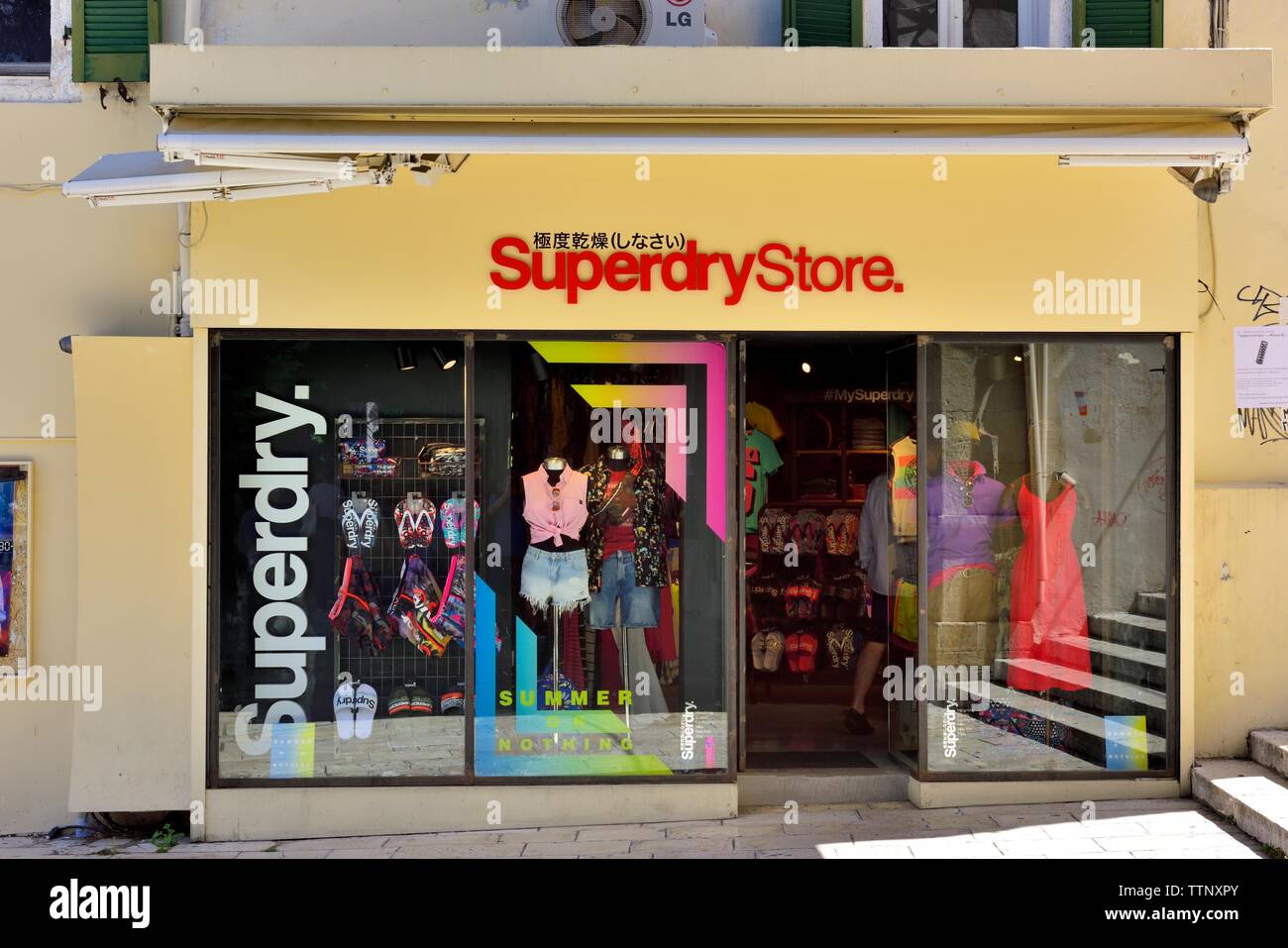 Superdry store,Corfu old town,shops,street,Kerkyra,,Greece,Greek  islands,Ionian islands Stock Photo - Alamy