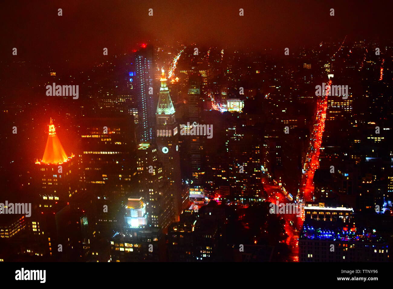 new york city cityscape at night (seen from the empire state building) Stock Photo