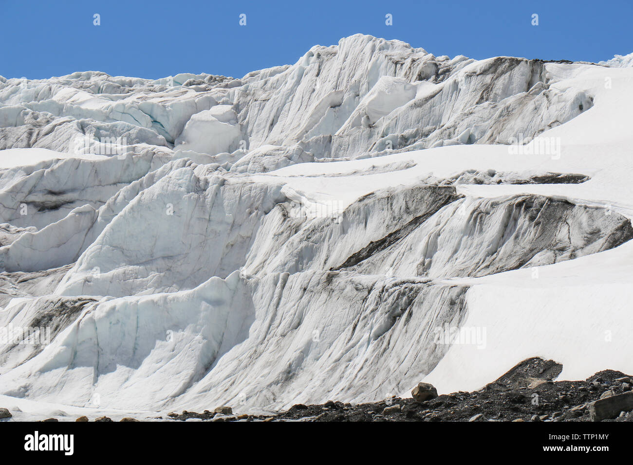 Close-up of ice fall on Athabasca Glacier, Jasper National Park, Alberta, Canada. Stock Photo