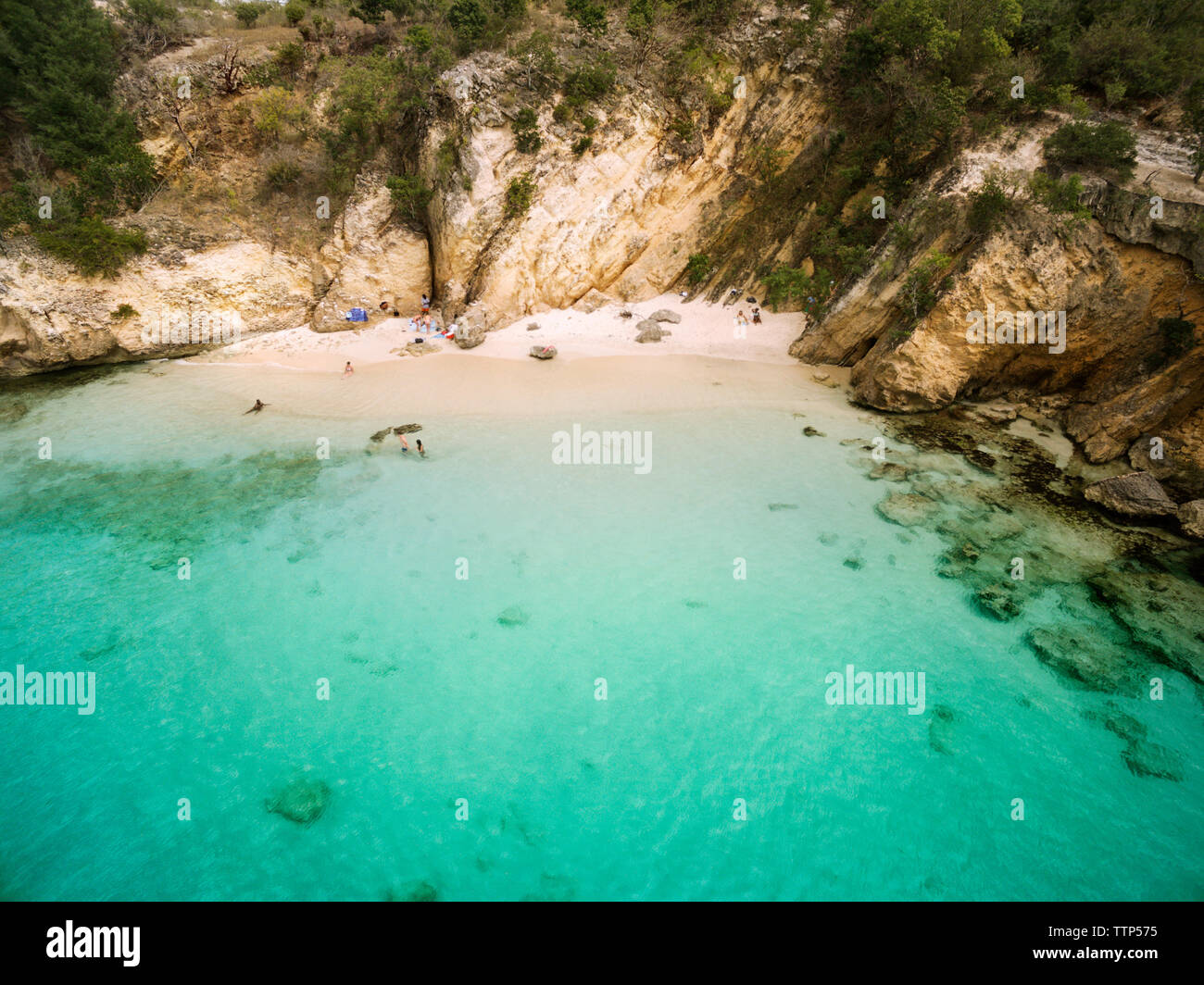 High angle view of sea against mountain Stock Photo