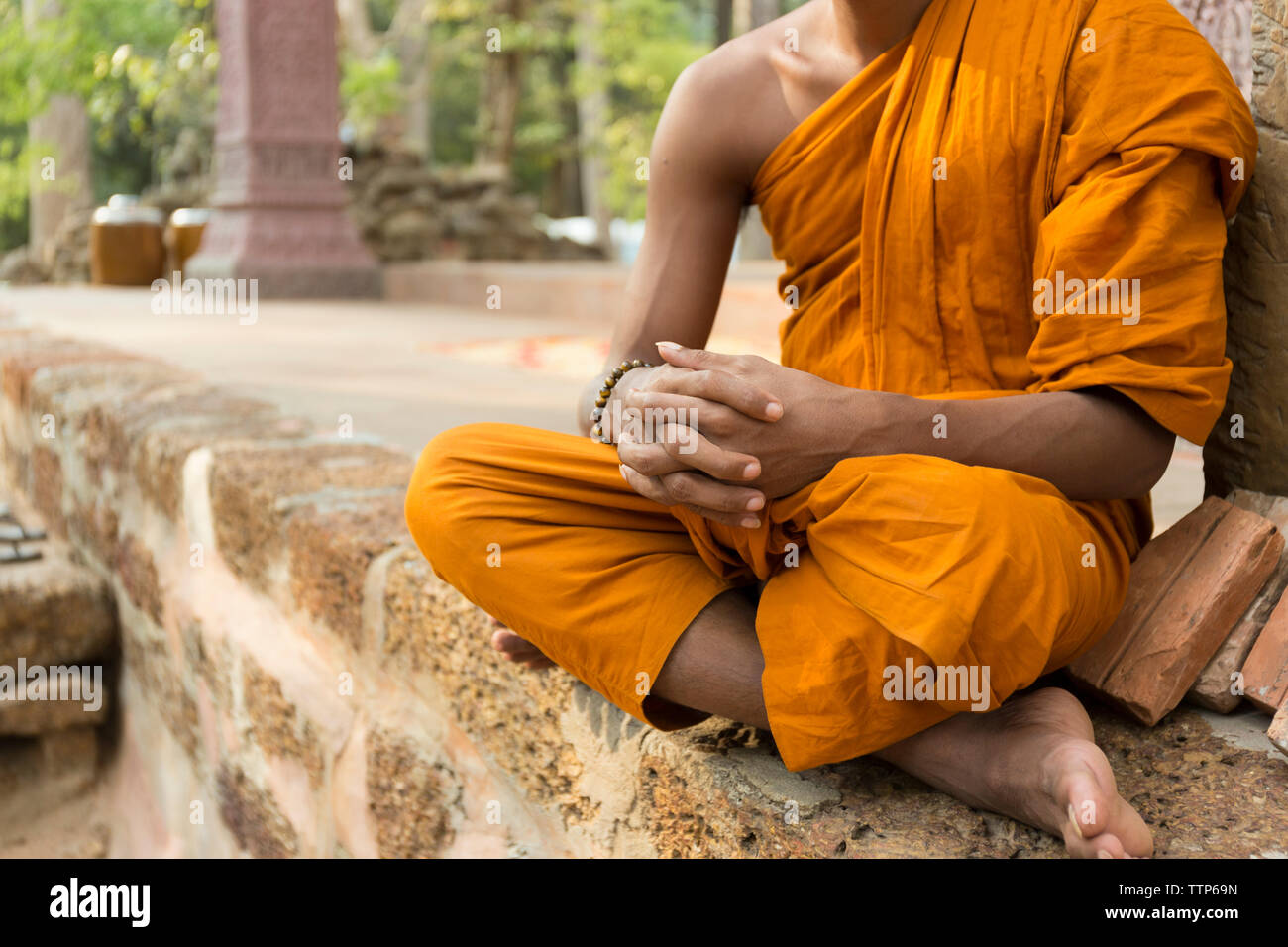 close up portrait of unrecognisable monk in Cambodia Stock Photo