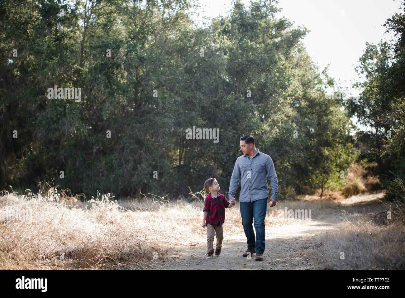 Father and his son walking together holding hands hi-res stock ...