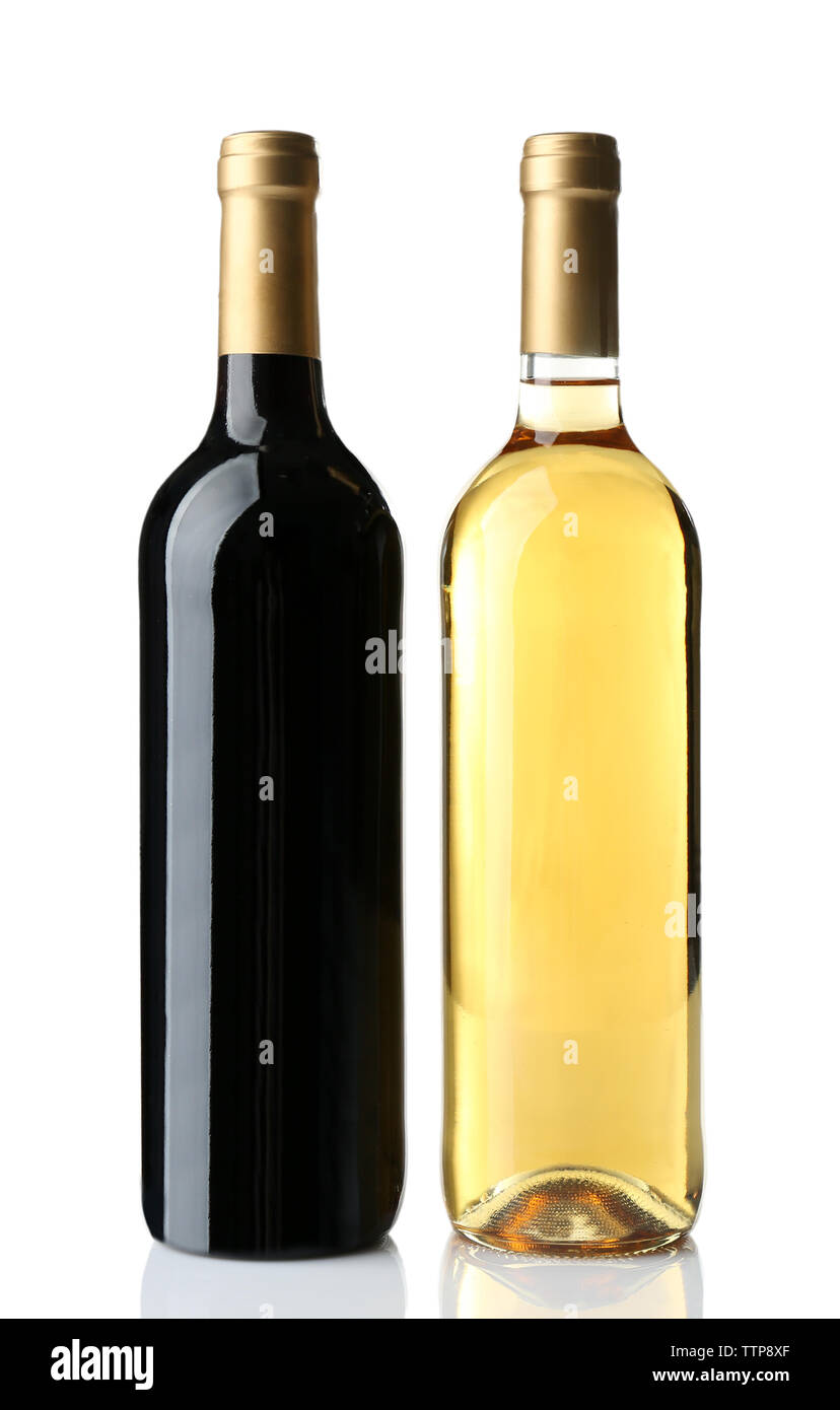 Two bottles of wine isolated on white Stock Photo Alamy