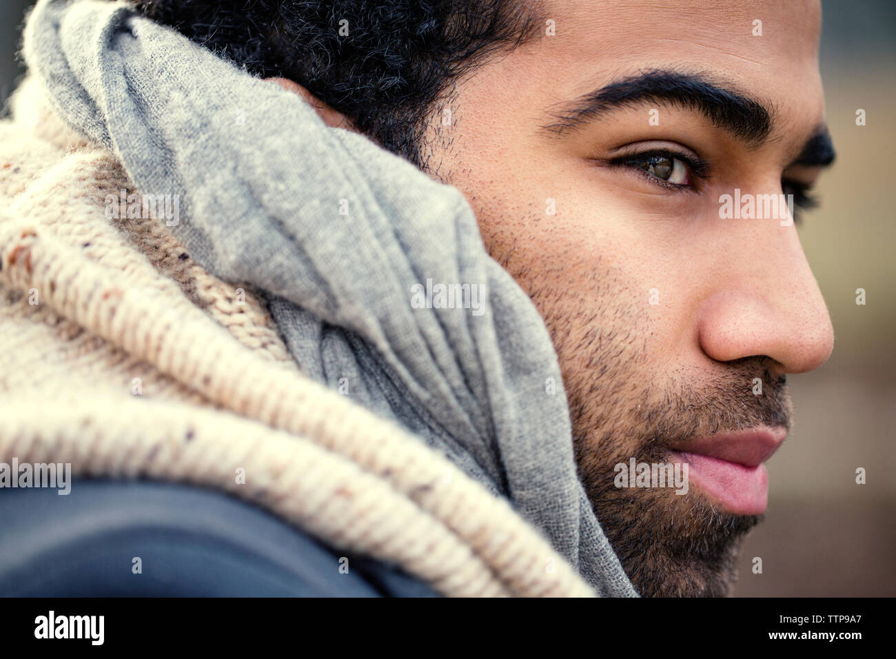 Side view of thoughtful man outdoors Stock Photo