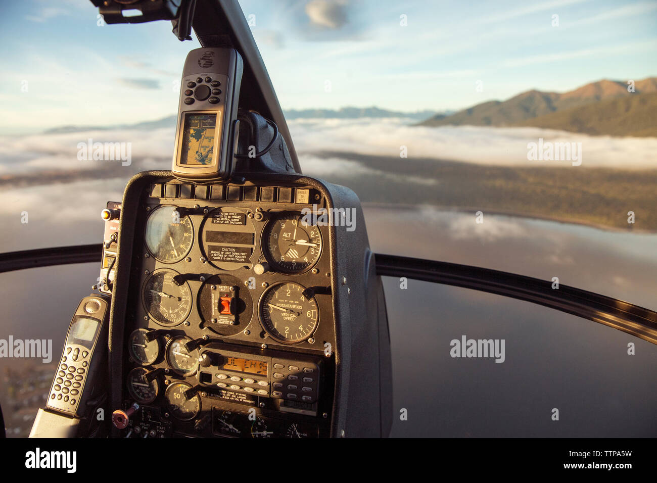 Close-up of control panel of helicopter Stock Photo