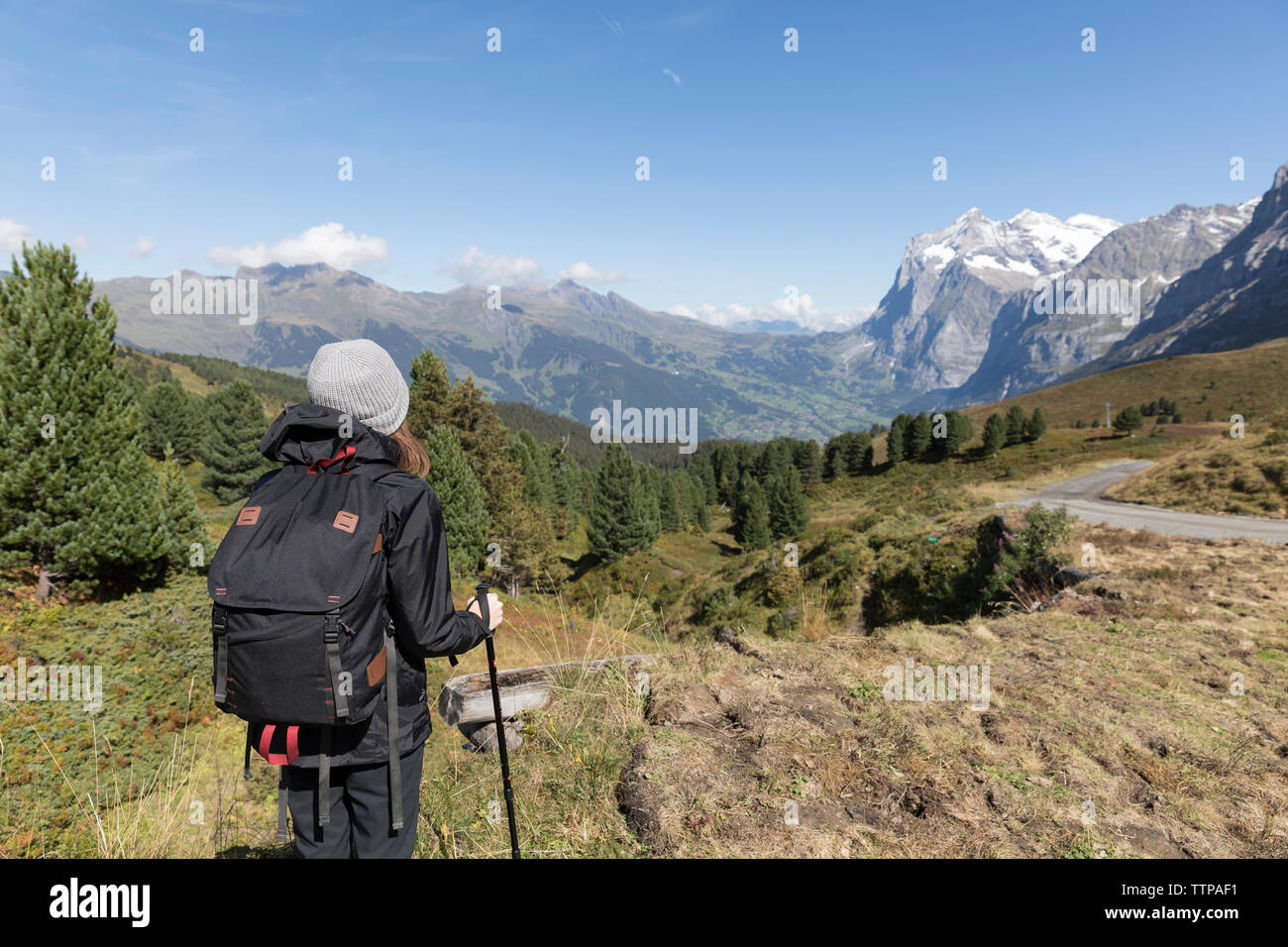 Rear view of female hiker standing on mountain Stock Photo - Alamy