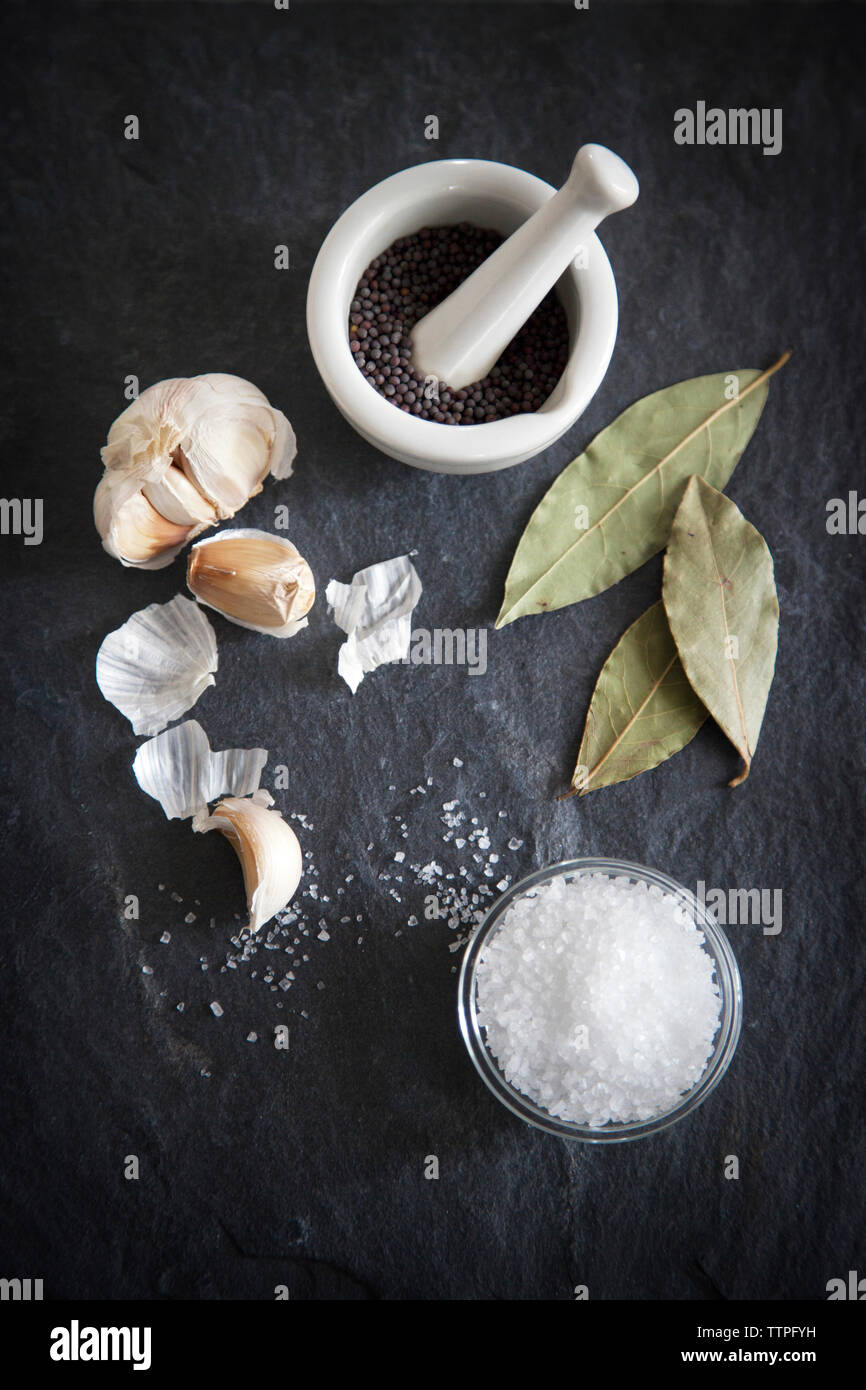 Overhead view of ingredients on kitchen counter Stock Photo - Alamy