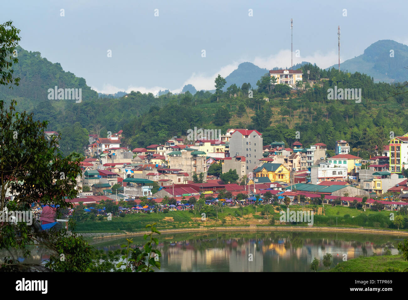Downtown buildings of Bac Ha, Lao Cai Province, Vietnam, Asia, Stock Photo